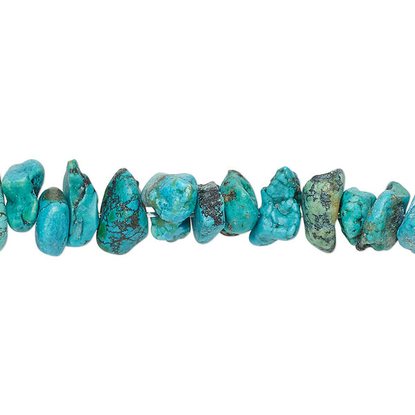 Bead, turquoise (dyed / stabilized), blue, medium to extra-large chip, Mohs hardness 5 to 6. Sold per 15-1/2 to 16-inch strand. image number 0