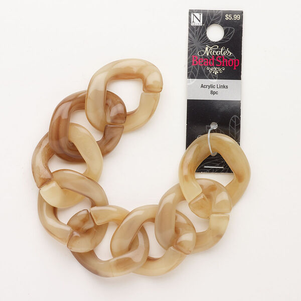 Chain, acrylic, pkg/7-1/2 inches, tan and light tan, 33mm curb. image number 0