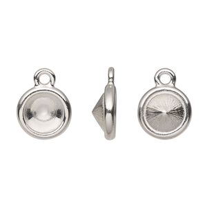 Drop, TierraCast®, Almost Instant Jewelry®, white bronze-plated pewter (tin-based alloy), 11mm round with SS39 chaton or rivoli glue-in setting (1088). Sold per pkg of 2.