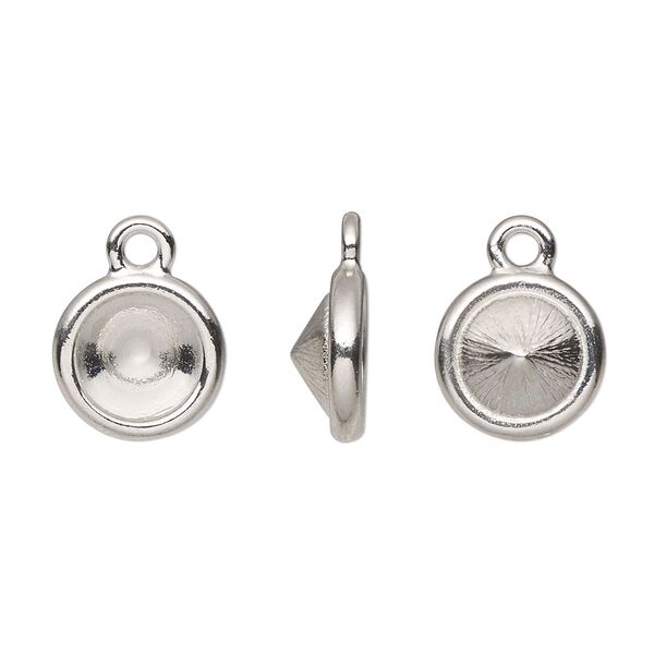 Drop, TierraCast®, Almost Instant Jewelry®, white bronze-plated pewter (tin-based alloy), 11mm round with SS39 chaton or rivoli glue-in setting (1088). Sold per pkg of 2. image number 0