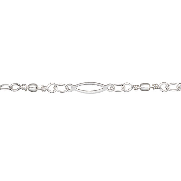 Chain, silver-plated brass, 11x2mm open oval and handmade wire-wrapped links with 2mm ball. Sold per pkg of 5 feet. image number 0