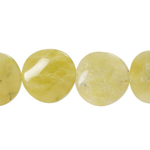 Olive new "jade" 1pkg1, twisted flat round bead natural, 15 inch 15-16mm