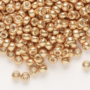 Seed bead, Miyuki, glass, pkg/250g, #6 rocaille, opaque galvanized yellow gold, (RR-1053).
