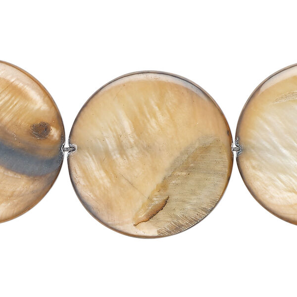 Mother-of-pearl shell 1pkg1, puffed flat round bead 15 inch dusty copper 24-25mm image number 0
