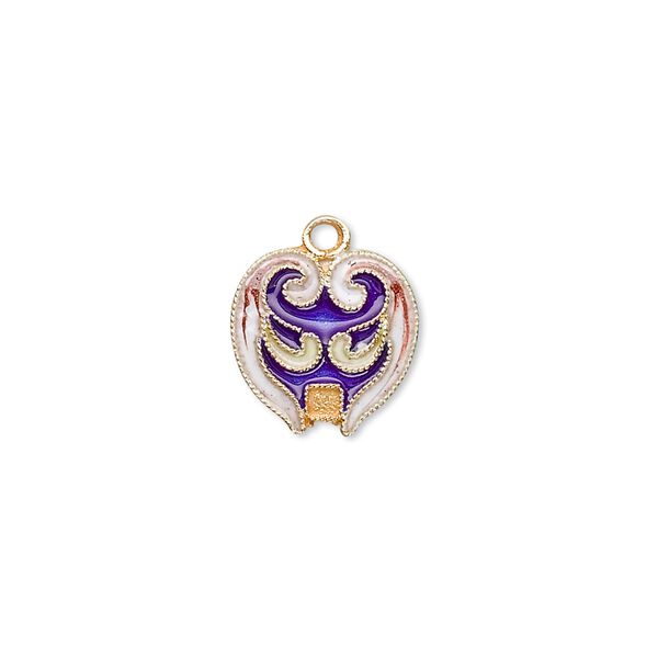 Drop, cloisonné, enamel and "vermeil," blue, 14x12mm mask. Sold individually. image number 0