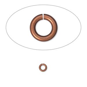 Jump ring, antique copper-plated brass, 4mm round, 2.4mm inside diameter, 20 gauge. Sold per pkg of 100.