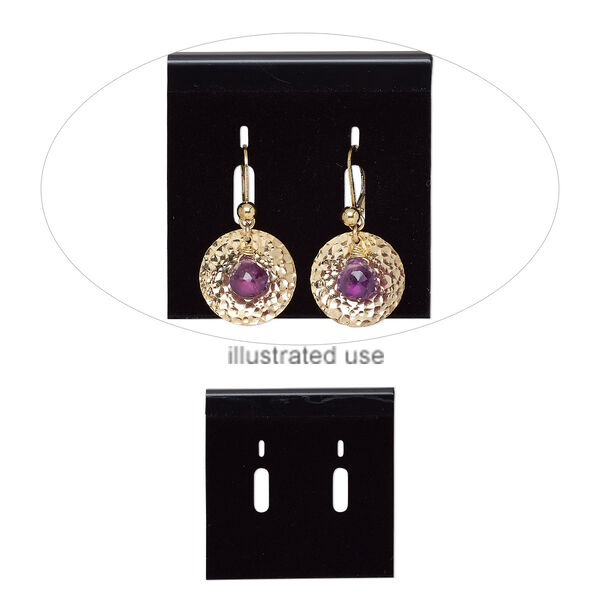 Earring card, flocked plastic, black, 2-inch square, for leverback earrings. Sold per pkg of 25. image number 0