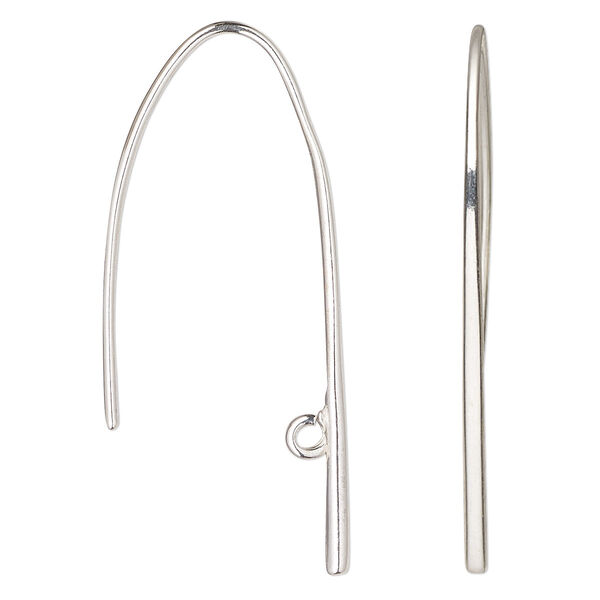 Ear wire, Amoracast®, sterling silver, 33mm fishhook with open loop, 20 gauge. Sold per pair. image number 0