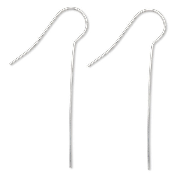 Ear wire, silver-plated brass, 45mm fishhook with 35mm shank, 22 gauge. Sold per pkg of 50 pairs. image number 0