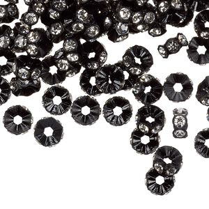 Bead 12pk black and crystal foil back, Crystal Passions® 6x3mm mini rondelle 4720/102
