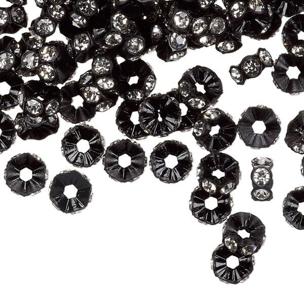 Bead 12pk black and crystal foil back, Crystal Passions® 6x3mm mini rondelle 4720/102 image number 0