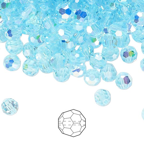 Bead 576pk aqua bohemica AB, Preciosa Czech crystal 5mm round image number 0