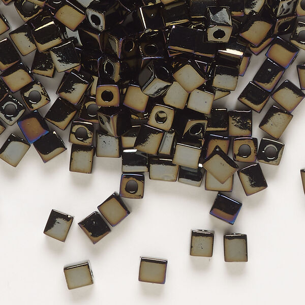 Seed bead, Miyuki 1pkg10g, glass, 3.5-3.7mm square, opaque metallic brown iris black (SB-458) image number 0