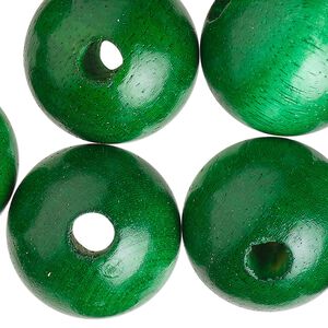 Bead, wood (dyed), green, 23-25mm round. Sold per pkg of 30.