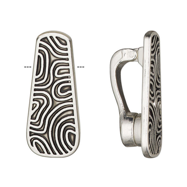 Bail, magnetic, antiqued silver-finished "pewter" (zinc-based alloy), 30x13mm rounded trapezoid with swirl design. Sold per pkg of 2. image number 0