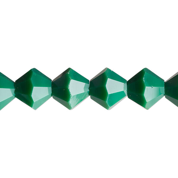 Bead, glass, opaque forest green, 10mm bicone with 0.6-0.8mm hole. Sold per 8-inch strand. image number 0