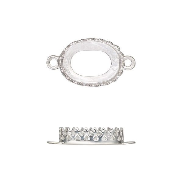 Link, sterling silver, 15.5x11.5mm oval with filigree edge and open back with 14x10mm oval cabochon bezel setting. Sold individually. image number 0