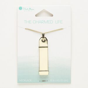 Necklace, gold-finished "pewter" (zinc-based alloy), 42x11mm rectangle, 18 inches with springring clasp. Sold individually.