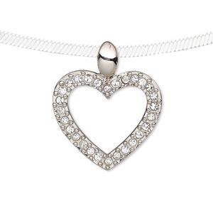 Pendant, Preciosa Czech glass rhinestone and silver-plated pewter (tin-based alloy), clear, 27x23mm open heart. Sold individually.