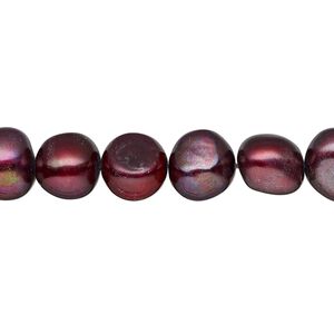Pearl, cultured freshwater (dyed), black cherry, 9-11mm flat-sided potato, C- grade, Mohs hardness 2-1/2 to 4. Sold per 15-inch strand.
