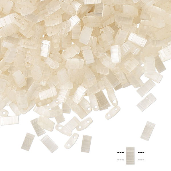Seed bead, TILA®, glass, pkg/250g, 5x2.3mm half tila rectangle, translucent silk luster light tan, (HTL-2592). image number 0