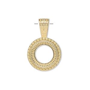 Pendant, gold-plated "pewter" (zinc-based alloy), 25.5x16.5mm round with rope design and 12mm round setting. Sold per pkg of 4.
