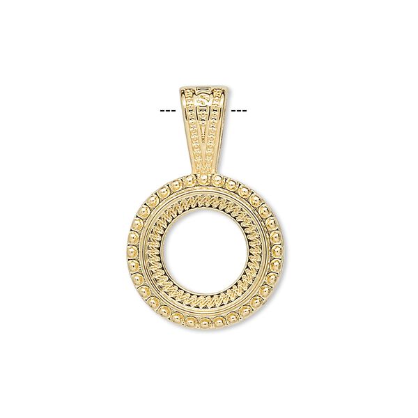 Pendant, gold-plated "pewter" (zinc-based alloy), 25.5x16.5mm round with rope design and 12mm round setting. Sold per pkg of 4. image number 0