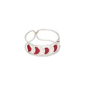 Ring, enamel and silver-plated brass, red and white, 7mm wide, adjustable. Sold individually.