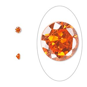 Gem, cubic zirconia, orange, 3mm faceted round, Mohs hardness 8-1/2. Sold per pkg of 10.
