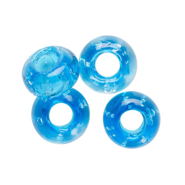 Bead, lampworked glass, translucent aqua blue, 14x8mm rondelle. Sold per pkg of 4. image number 0
