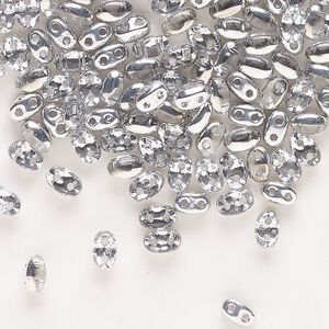 Seed bead glass 200pk 5x2.5mm 2-strand oval, opaque 2-tone silver iris