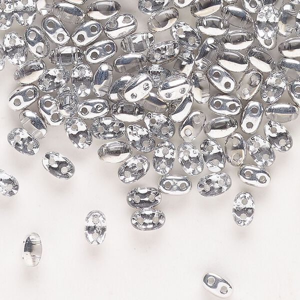 Seed bead glass 200pk 5x2.5mm 2-strand oval, opaque 2-tone silver iris image number 0