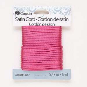 Cord, satin, dark rose, 2mm round. Sold per 6-yard pkg.