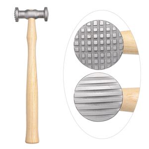 Hammer, steel and China berry tree wood, 10-1/2 inches with 1-1/8 inch textured dual head. Sold individually.