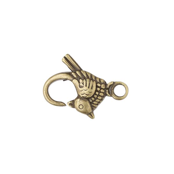 Clasp, lobster claw, antique brass-plated "pewter" (zinc-based alloy), 18x17mm double-sided bird. Sold per pkg of 8. image number 0