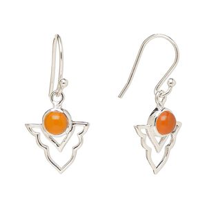 Earring, Create Compliments®, antiqued sterling silver and carnelian (dyed/heated), fishhook, 29mm with 15.5x14mm single-sided open arrowhead, 21 gauge. Sold per pair.