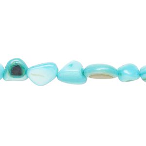 Bead, mother-of-pearl shell (dyed), pkg/30 inches, small to large pebble, sky blue.