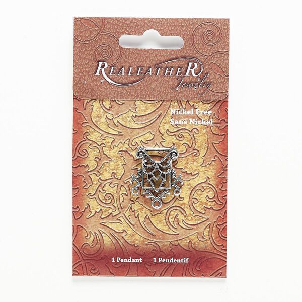 Drop, antiqued silver-finished "pewter" (zinc-based alloy), 25x25mm double-sided fancy rectangle with 3 loops. Sold individually. image number 0