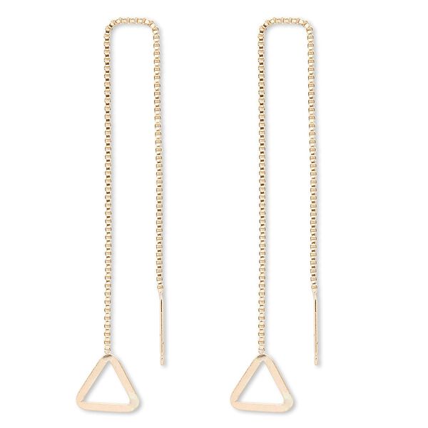 Ear thread, 14Kt gold-filled, 4-1/2 inch chain with 9x9x9mm flat triangle. Sold per pair. image number 0