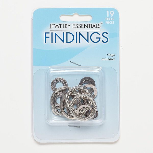 Component mix, antiqued silver-finished steel and "pewter" (zinc-based alloy), 10-25mm open round with mixed design. Sold per pkg of 19. image number 0