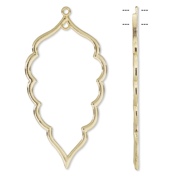 Focal, gold-plated "pewter" (zinc-based alloy), 56x30mm open leaf with loop. Sold per pkg of 2. image number 0