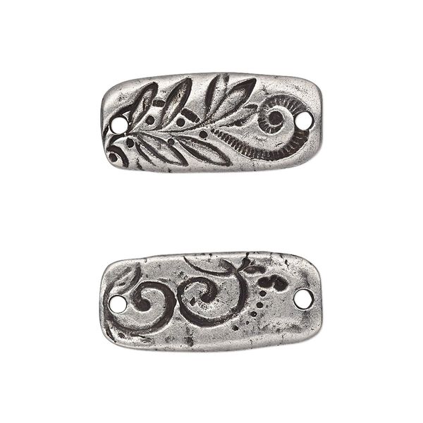 Link, TierraCast®, "Vida Mas Dulce" collection, antiqued pewter (tin-based alloy), 23.5x11mm two-sided rectangle with flora design. Sold per pkg of 20. image number 0