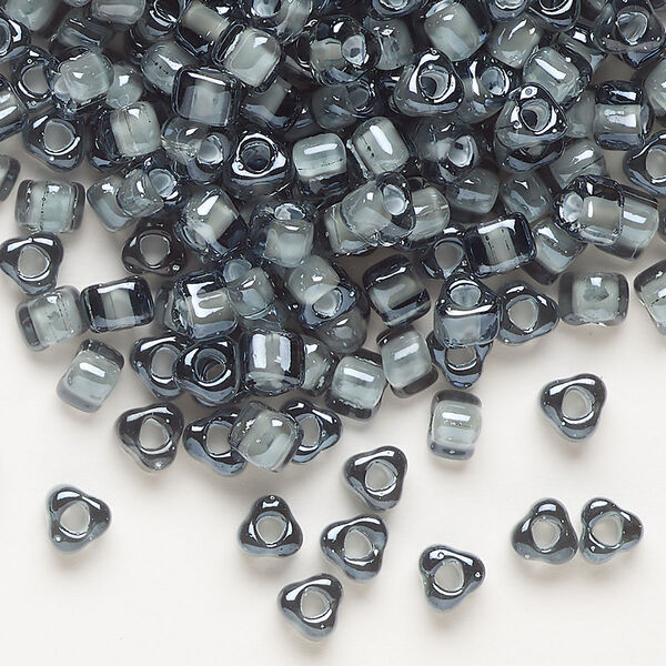 Seed bead, Miyuki, glass, transparent light grey color-lined white, (TR1841), #5 triangle. Sold per 25-gram pkg. image number 0
