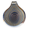 Focal, lampworked glass 1pkg1, opaque blue / black / purple with copper-colored glitter and silver-colored foil, 49x41mm round with swirl design. image number 0