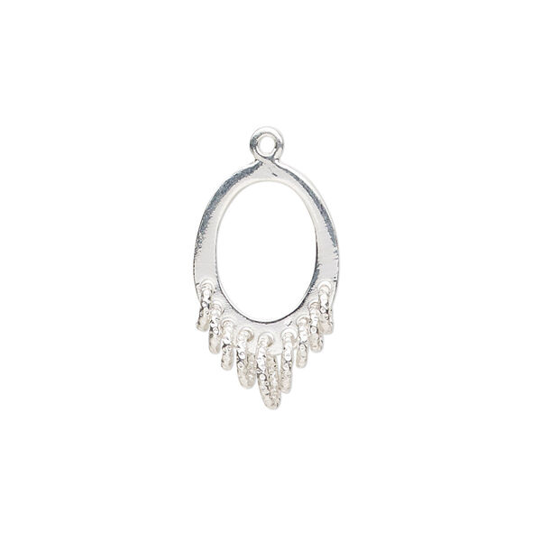 Drop, sterling silver, 20x12mm single-sided open oval with 9 diamond-cut closed loops. Sold individually. image number 0