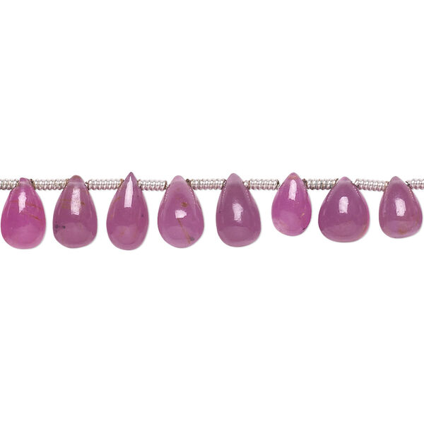 Bead, pink sapphire (heated), 5x4mm-7x5mm graduated hand-cut top-drilled smooth teardrop, B grade, Mohs hardness 9. Sold per 8-inch strand, approximately 35 beads. image number 0