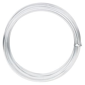 Wire, anodized aluminum, silver, 2.5mm round, 10 gauge. Sold per pkg of 18 feet.