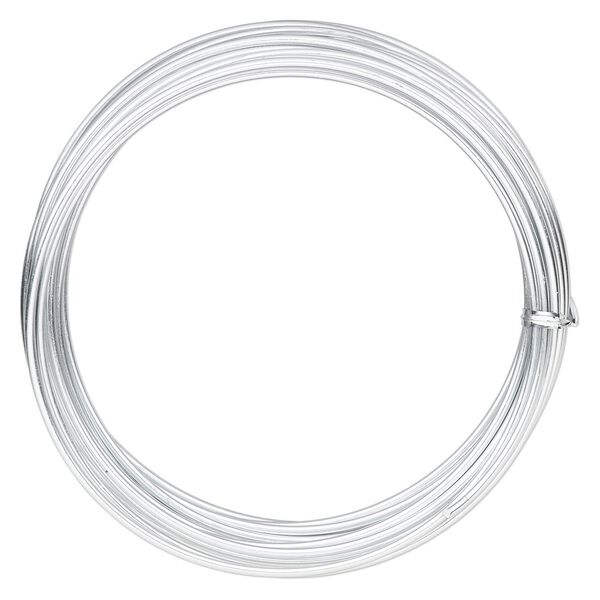 Wire, anodized aluminum, silver, 2.5mm round, 10 gauge. Sold per pkg of 18 feet. image number 0