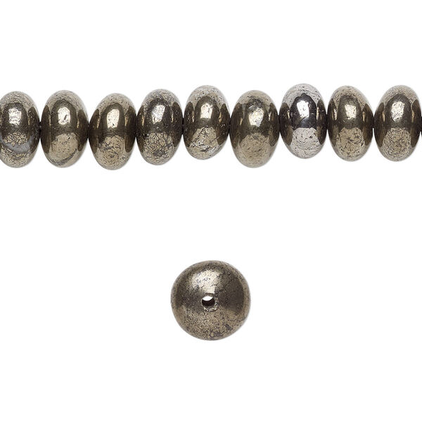 Bead, pyrite (stabilized), 8x5mm rondelle, B grade, Mohs hardness 6 to 6-1/2. Sold per 15-1/2" to 16" strand. image number 0