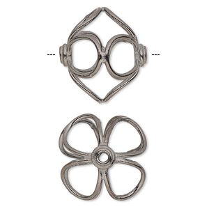 Bead, gunmetal-finished copper, 28x25mm open flower saucer with 2.5mm hole. Sold per pkg of 2.